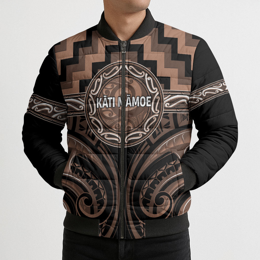 Aotearoa Kati Mamoe Personalised Bomber Puffer Jacket Maori Iwi Poutama Puhoro Tattoo