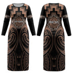 Aotearoa Kati Mamoe Personalised Couples Matching Long Sleeve Bodycon Dress and Hawaiian Shirt Maori Iwi Poutama Puhoro Tattoo