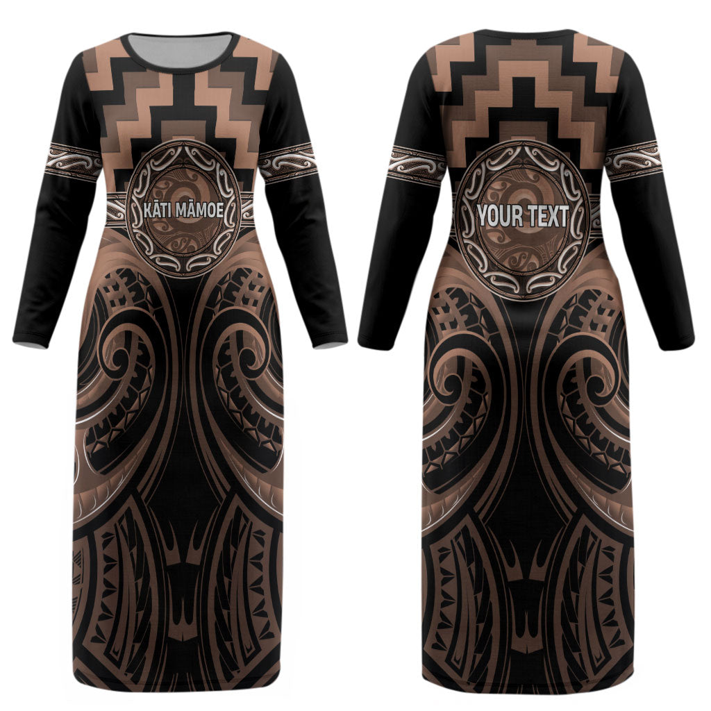 Aotearoa Kati Mamoe Personalised Couples Matching Long Sleeve Bodycon Dress and Hawaiian Shirt Maori Iwi Poutama Puhoro Tattoo