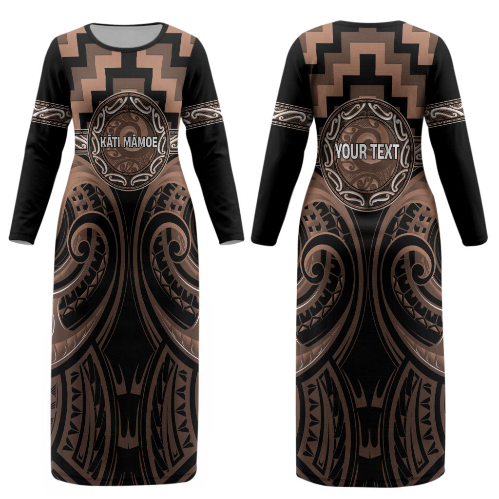 Aotearoa Kati Mamoe Personalised Couples Matching Long Sleeve Bodycon Dress and Long Sleeve Button Shirt Maori Iwi Poutama Puhoro Tattoo