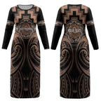 Aotearoa Kati Mamoe Personalised Couples Matching Long Sleeve Bodycon Dress and Long Sleeve Button Shirt Maori Iwi Poutama Puhoro Tattoo