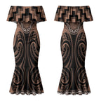 Aotearoa Kati Mamoe Personalised Couples Matching Mermaid Dress and Long Sleeve Button Shirt Maori Iwi Poutama Puhoro Tattoo