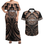 Aotearoa Kati Mamoe Personalised Couples Matching Off Shoulder Maxi Dress and Hawaiian Shirt Maori Iwi Poutama Puhoro Tattoo