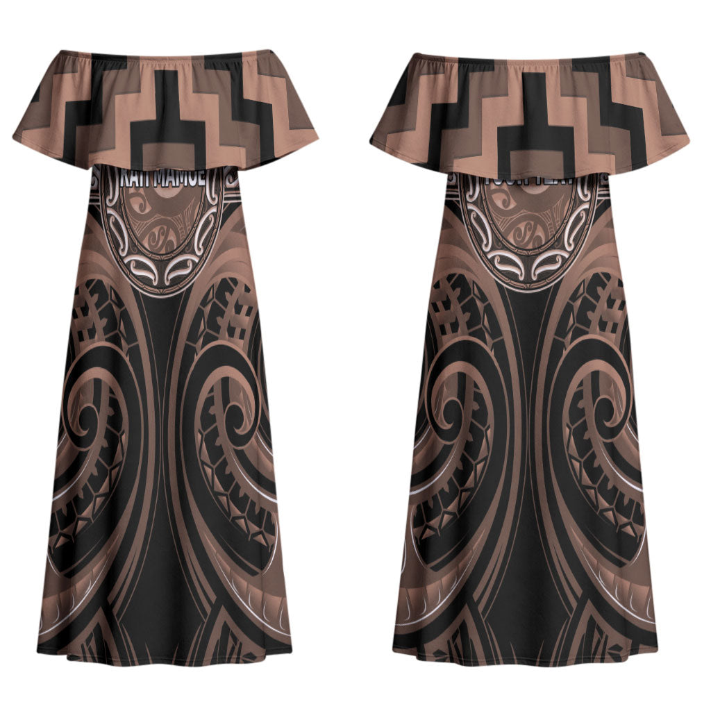 Aotearoa Kati Mamoe Personalised Couples Matching Off Shoulder Maxi Dress and Hawaiian Shirt Maori Iwi Poutama Puhoro Tattoo
