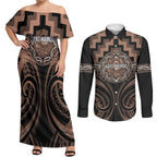 Aotearoa Kati Mamoe Personalised Couples Matching Off Shoulder Maxi Dress and Long Sleeve Button Shirt Maori Iwi Poutama Puhoro Tattoo