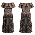 Aotearoa Kati Mamoe Personalised Couples Matching Off Shoulder Maxi Dress and Long Sleeve Button Shirt Maori Iwi Poutama Puhoro Tattoo