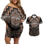 Aotearoa Kati Mamoe Personalised Couples Matching Off Shoulder Short Dress and Hawaiian Shirt Maori Iwi Poutama Puhoro Tattoo