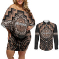 Aotearoa Kati Mamoe Personalised Couples Matching Off Shoulder Short Dress and Long Sleeve Button Shirt Maori Iwi Poutama Puhoro Tattoo
