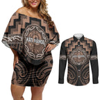 Aotearoa Kati Mamoe Personalised Couples Matching Off Shoulder Short Dress and Long Sleeve Button Shirt Maori Iwi Poutama Puhoro Tattoo