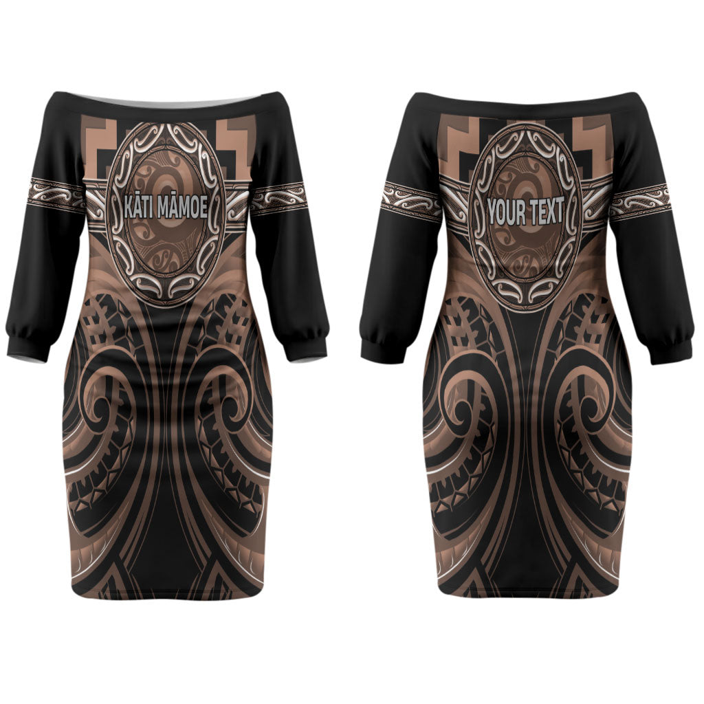 Aotearoa Kati Mamoe Personalised Couples Matching Off The Shoulder Long Sleeve Dress and Hawaiian Shirt Maori Iwi Poutama Puhoro Tattoo