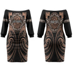 Aotearoa Kati Mamoe Personalised Couples Matching Off The Shoulder Long Sleeve Dress and Hawaiian Shirt Maori Iwi Poutama Puhoro Tattoo
