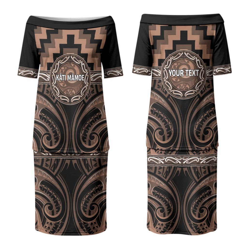 Aotearoa Kati Mamoe Personalised Couples Matching Puletasi and Long Sleeve Button Shirt Maori Iwi Poutama Puhoro Tattoo
