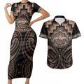 Aotearoa Kati Mamoe Personalised Couples Matching Short Sleeve Bodycon Dress and Hawaiian Shirt Maori Iwi Poutama Puhoro Tattoo