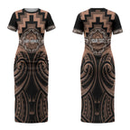 Aotearoa Kati Mamoe Personalised Couples Matching Short Sleeve Bodycon Dress and Long Sleeve Button Shirt Maori Iwi Poutama Puhoro Tattoo