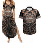 Aotearoa Kati Mamoe Personalised Couples Matching Summer Maxi Dress and Hawaiian Shirt Maori Iwi Poutama Puhoro Tattoo