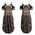 Aotearoa Kati Mamoe Personalised Couples Matching Summer Maxi Dress and Hawaiian Shirt Maori Iwi Poutama Puhoro Tattoo