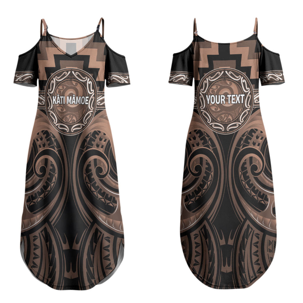 Aotearoa Kati Mamoe Personalised Couples Matching Summer Maxi Dress and Long Sleeve Button Shirt Maori Iwi Poutama Puhoro Tattoo