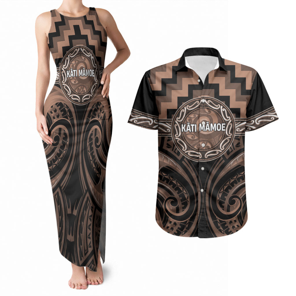 Aotearoa Kati Mamoe Personalised Couples Matching Tank Maxi Dress and Hawaiian Shirt Maori Iwi Poutama Puhoro Tattoo