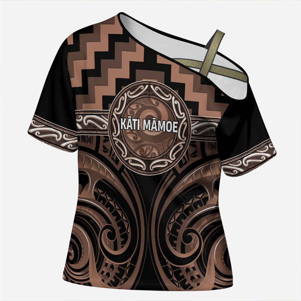 Aotearoa Kati Mamoe Personalised Cross Shoulder Shirt Maori Iwi Poutama Puhoro Tattoo