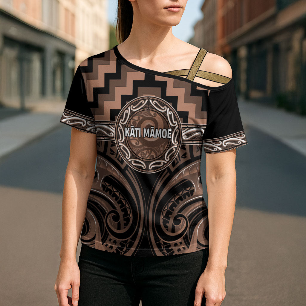 Aotearoa Kati Mamoe Personalised Cross Shoulder Shirt Maori Iwi Poutama Puhoro Tattoo