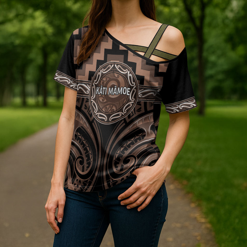 Aotearoa Kati Mamoe Personalised Cross Shoulder Shirt Maori Iwi Poutama Puhoro Tattoo