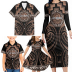 Aotearoa Kati Mamoe Personalised Family Matching Long Sleeve Bodycon Dress and Hawaiian Shirt Maori Iwi Poutama Puhoro Tattoo