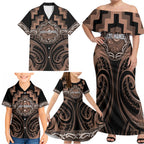 Aotearoa Kati Mamoe Personalised Family Matching Off Shoulder Maxi Dress and Hawaiian Shirt Maori Iwi Poutama Puhoro Tattoo