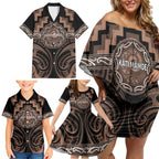 Aotearoa Kati Mamoe Personalised Family Matching Off Shoulder Short Dress and Hawaiian Shirt Maori Iwi Poutama Puhoro Tattoo