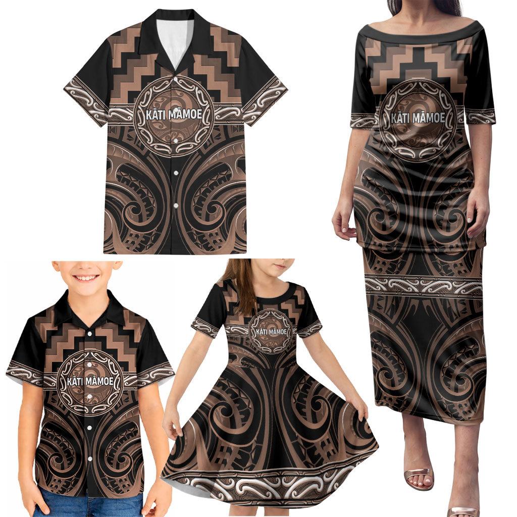 Aotearoa Kati Mamoe Personalised Family Matching Puletasi and Hawaiian Shirt Maori Iwi Poutama Puhoro Tattoo