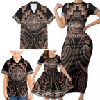 Aotearoa Kati Mamoe Personalised Family Matching Short Sleeve Bodycon Dress and Hawaiian Shirt Maori Iwi Poutama Puhoro Tattoo