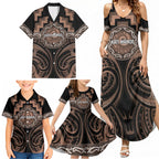 Aotearoa Kati Mamoe Personalised Family Matching Summer Maxi Dress and Hawaiian Shirt Maori Iwi Poutama Puhoro Tattoo