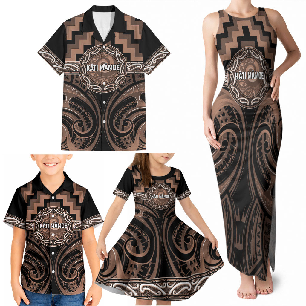 Aotearoa Kati Mamoe Personalised Family Matching Tank Maxi Dress and Hawaiian Shirt Maori Iwi Poutama Puhoro Tattoo