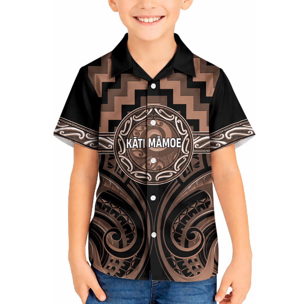 Aotearoa Kati Mamoe Personalised Kid Hawaiian Shirt Maori Iwi Poutama Puhoro Tattoo