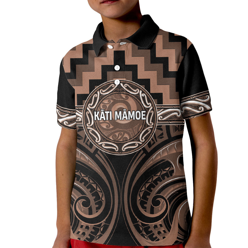 Aotearoa Kati Mamoe Personalised Kid Polo Shirt Maori Iwi Poutama Puhoro Tattoo