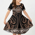 Aotearoa Kati Mamoe Personalised Kid Short Sleeve Dress Maori Iwi Poutama Puhoro Tattoo