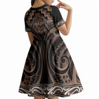 Aotearoa Kati Mamoe Personalised Kid Short Sleeve Dress Maori Iwi Poutama Puhoro Tattoo