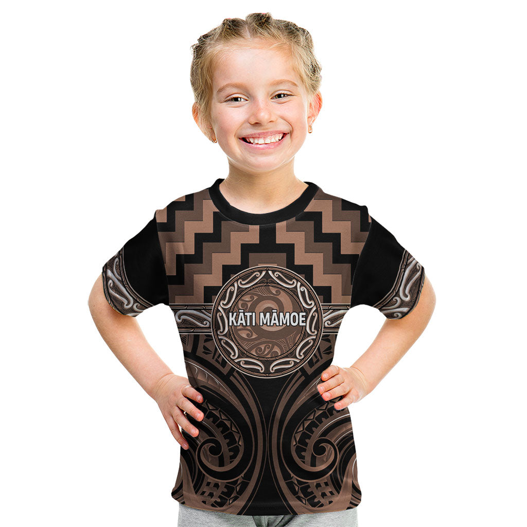 Aotearoa Kati Mamoe Personalised Kid T Shirt Maori Iwi Poutama Puhoro Tattoo