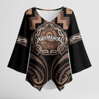 Aotearoa Kati Mamoe Personalised Kimono Sleeve Blouse Maori Iwi Poutama Puhoro Tattoo