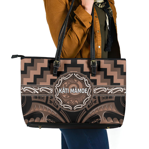 Aotearoa Kati Mamoe Leather Tote Bag Maori Iwi Poutama Puhoro Tattoo