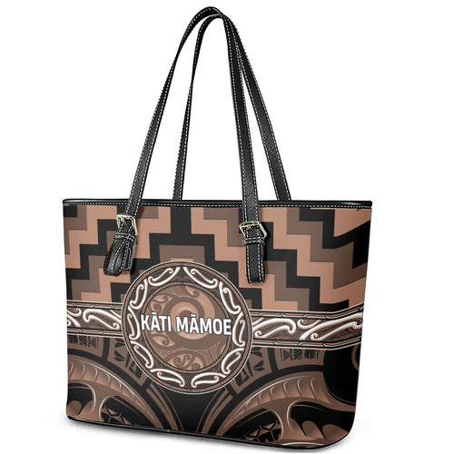 Aotearoa Kati Mamoe Leather Tote Bag Maori Iwi Poutama Puhoro Tattoo
