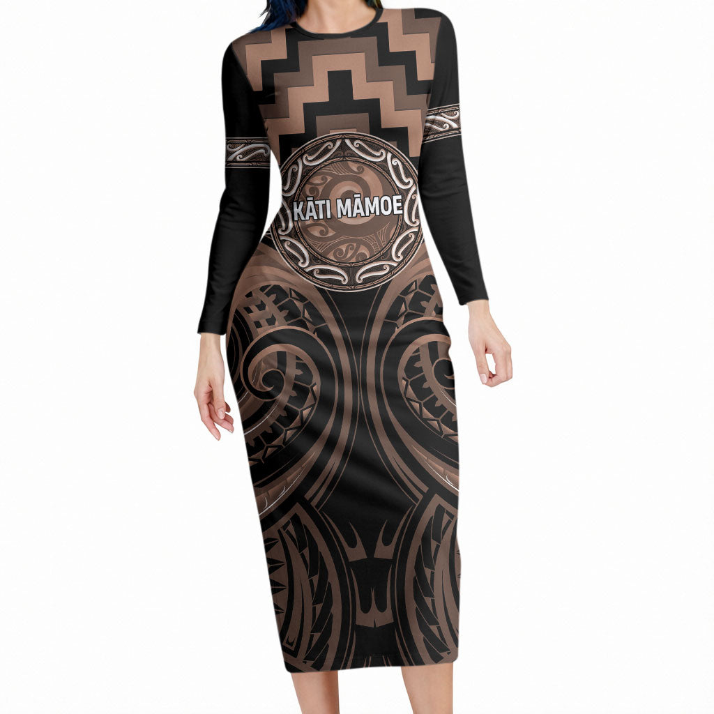 Aotearoa Kati Mamoe Personalised Long Sleeve Bodycon Dress Maori Iwi Poutama Puhoro Tattoo