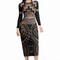 Aotearoa Kati Mamoe Personalised Long Sleeve Bodycon Dress Maori Iwi Poutama Puhoro Tattoo