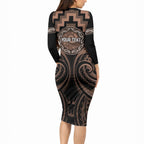 Aotearoa Kati Mamoe Personalised Long Sleeve Bodycon Dress Maori Iwi Poutama Puhoro Tattoo