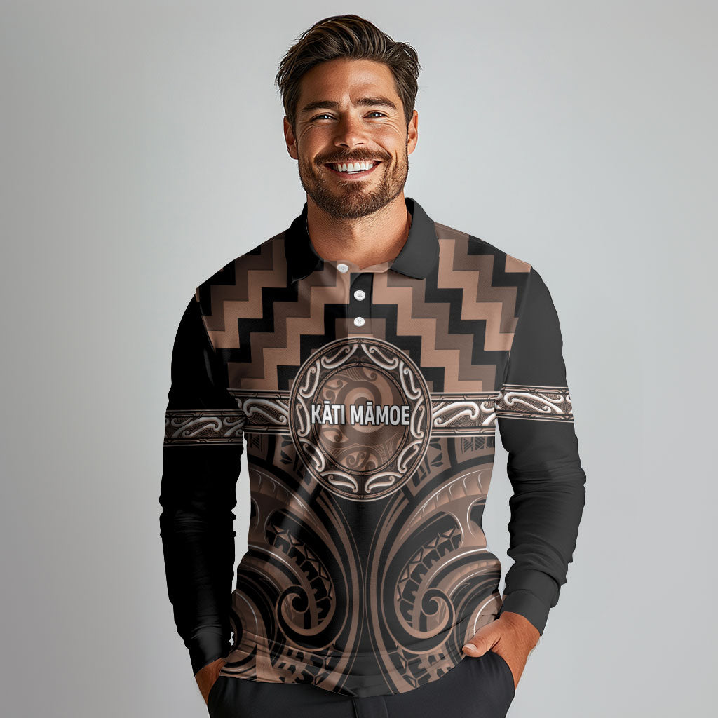 Aotearoa Kati Mamoe Personalised Long Sleeve Polo Shirt Maori Iwi Poutama Puhoro Tattoo