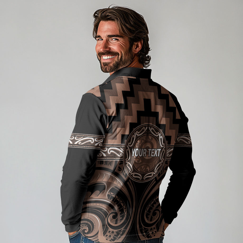 Aotearoa Kati Mamoe Personalised Long Sleeve Polo Shirt Maori Iwi Poutama Puhoro Tattoo
