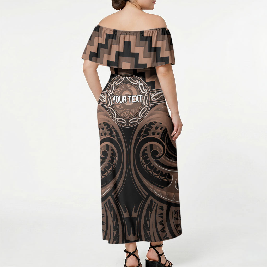 Aotearoa Kati Mamoe Personalised Off Shoulder Maxi Dress Maori Iwi Poutama Puhoro Tattoo