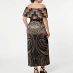 Aotearoa Kati Mamoe Personalised Off Shoulder Maxi Dress Maori Iwi Poutama Puhoro Tattoo
