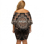 Aotearoa Kati Mamoe Personalised Off Shoulder Short Dress Maori Iwi Poutama Puhoro Tattoo