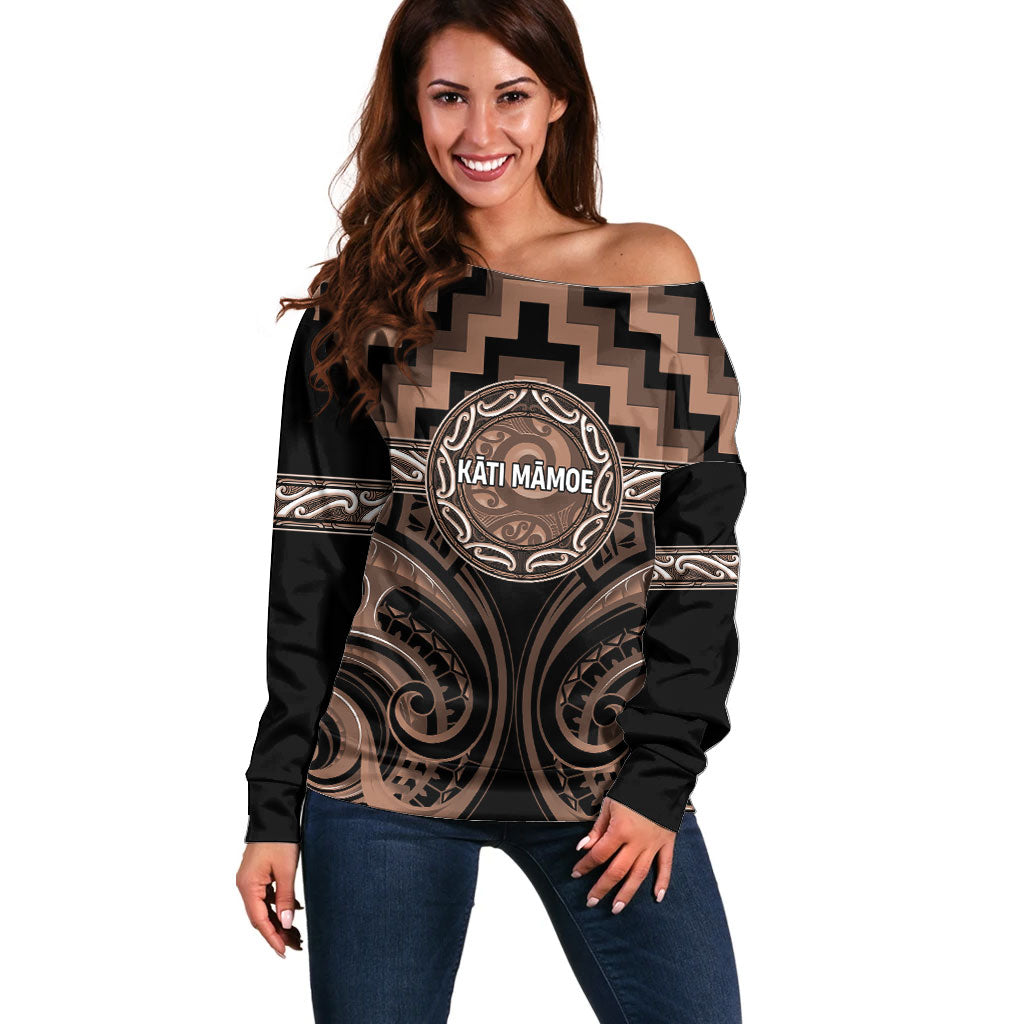 Aotearoa Kati Mamoe Personalised Off Shoulder Sweater Maori Iwi Poutama Puhoro Tattoo