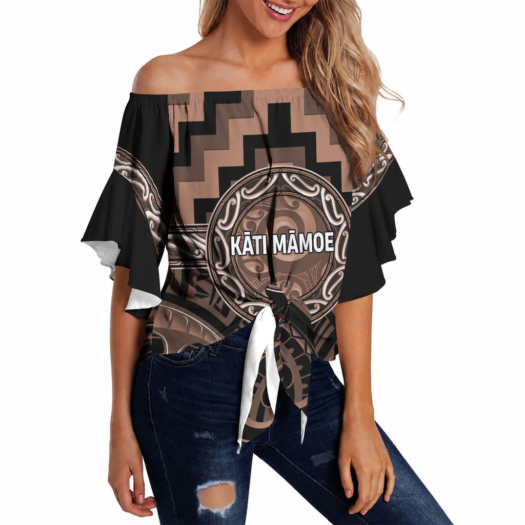 Aotearoa Kati Mamoe Personalised Off Shoulder Wrap Waist Top Maori Iwi Poutama Puhoro Tattoo